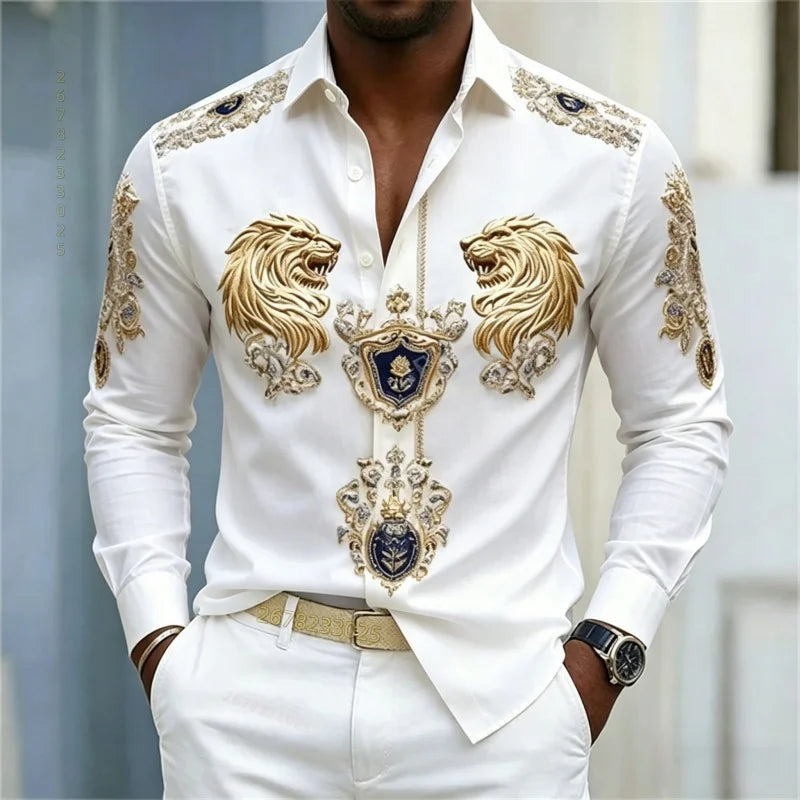 Men's Baroque Lion Head Slim Fit Long Sleeve Shirt XS-6XL