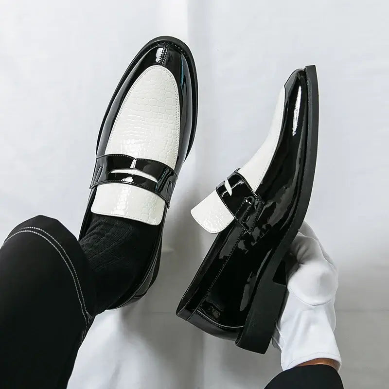 Men's Color-Block Round-Toe Business Loafers, Formal Wedding