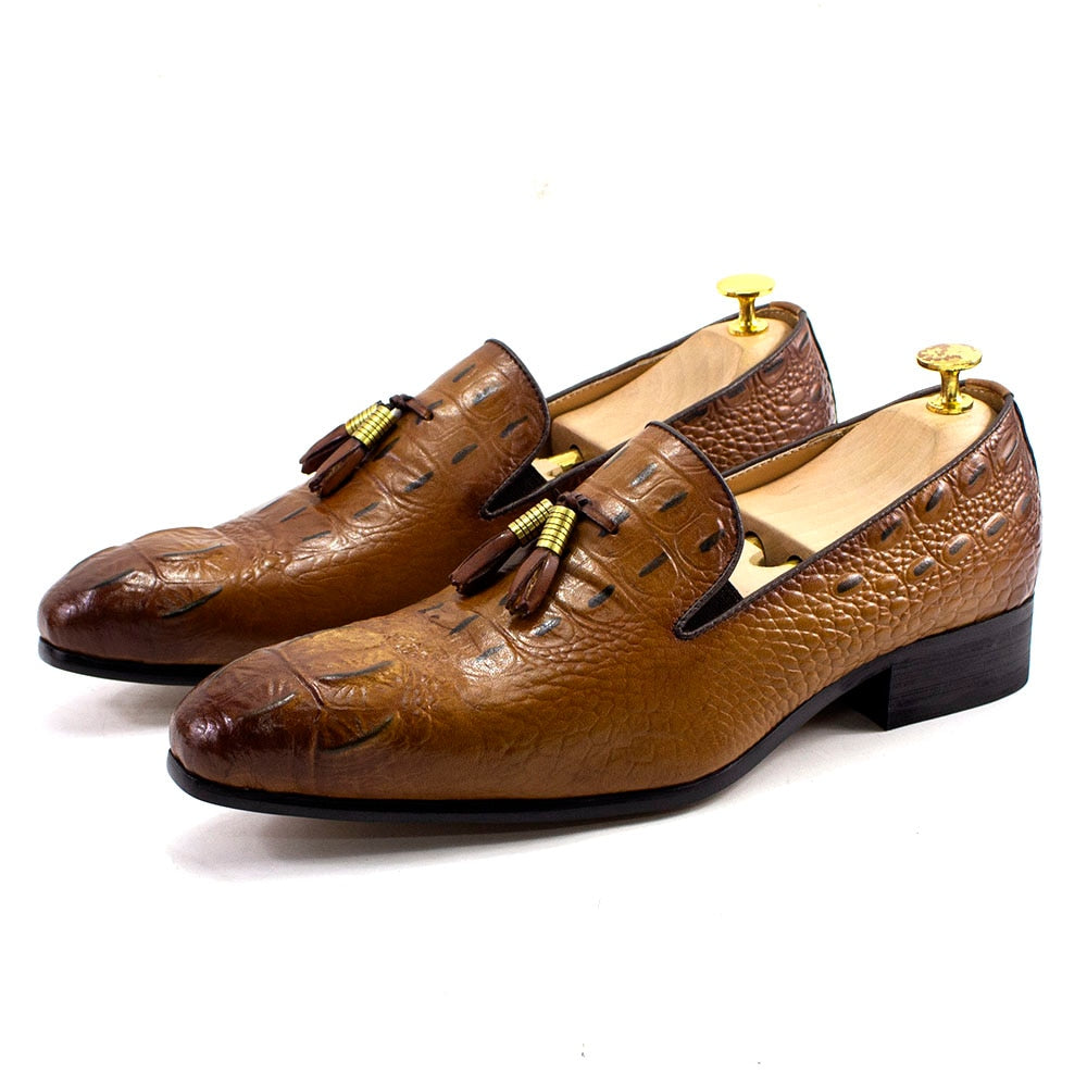 Men's Crocodile-Print Tassel Slip-On Dress Loafers