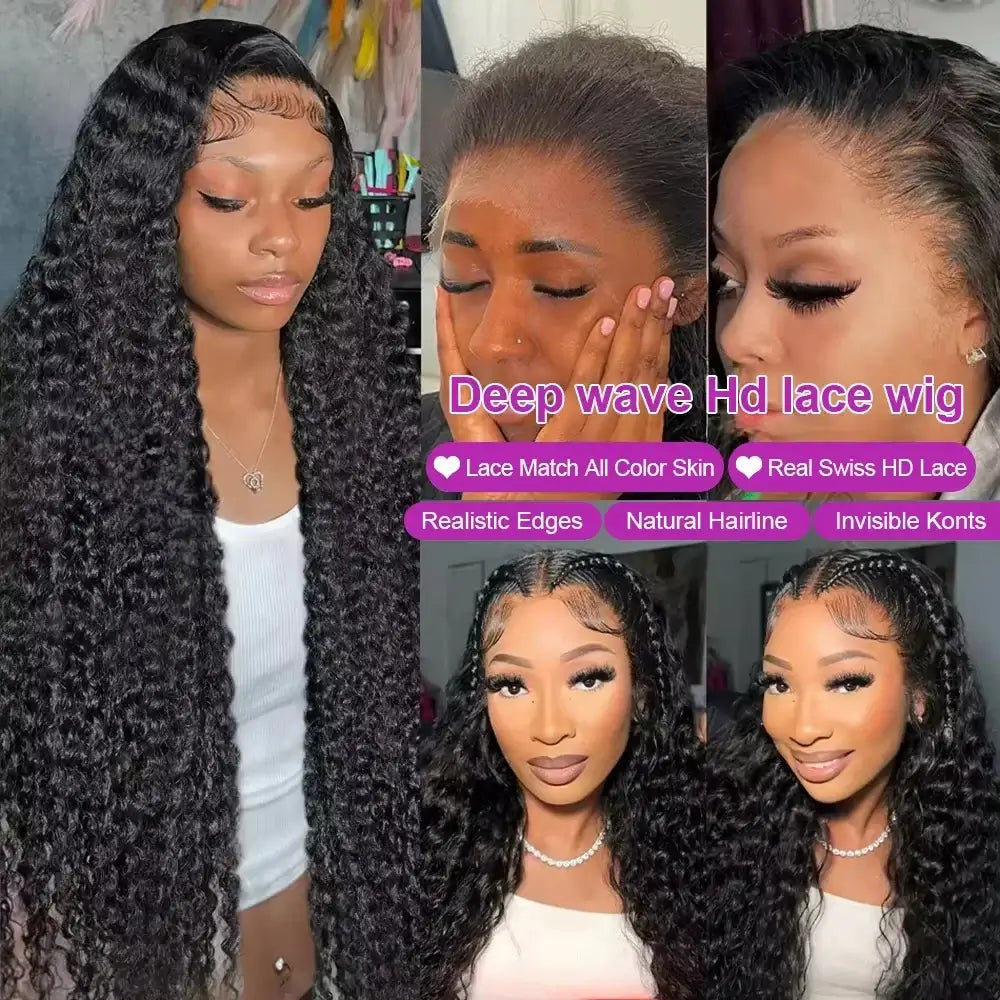300% High Density Loose Deep Wave 40 46 50 Inch 13x6 13x4 HD Lace Frontal Human Hair Wig Brazilian 360 Full Curly Wigs For Women