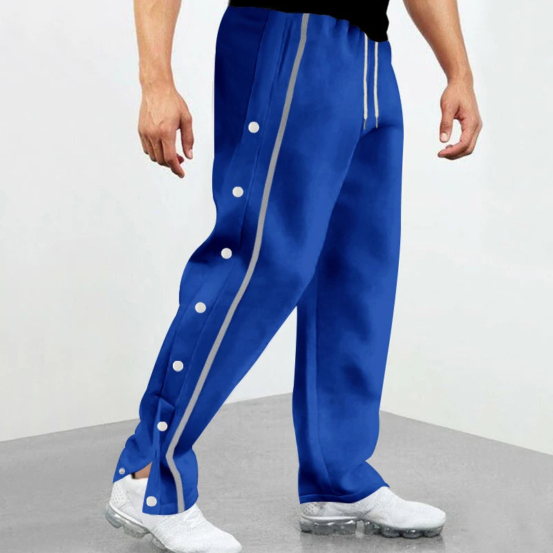 Men's Loose Solid Patchwork Side Button Straight Trousers