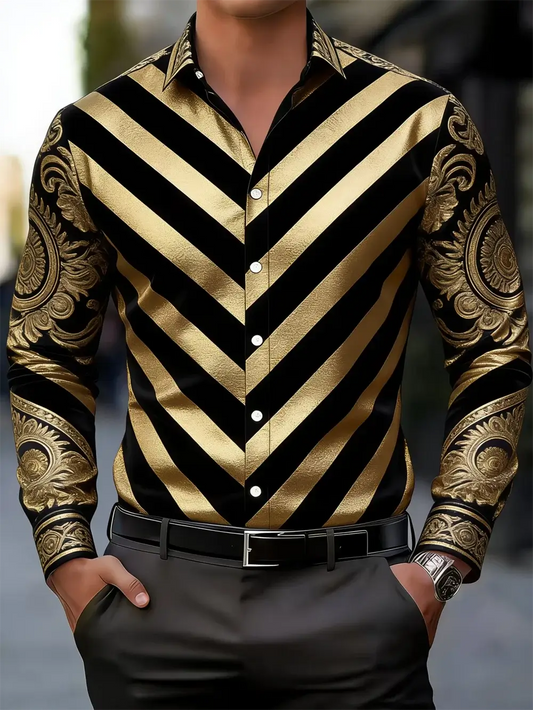 Men's 3D Floral Print Long Sleeve Collar Shirt