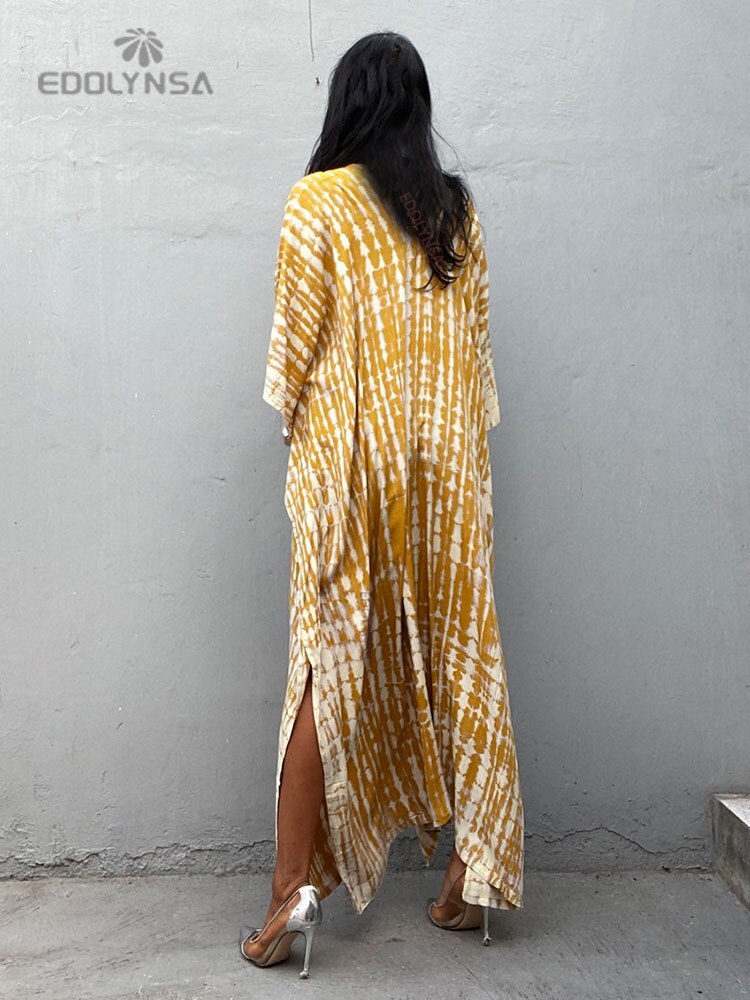 Women's Bohemian Printed V-Neck Batwing Split Maxi Dress