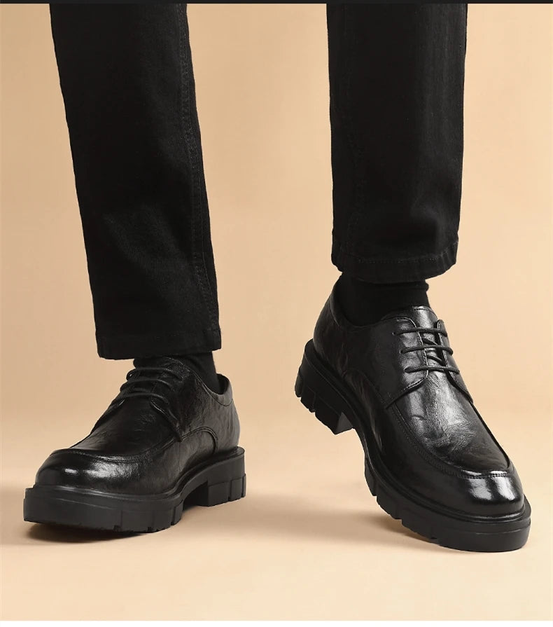 Men's Genuine Leather Elevator Dress Shoes 5/8/10CM Taller