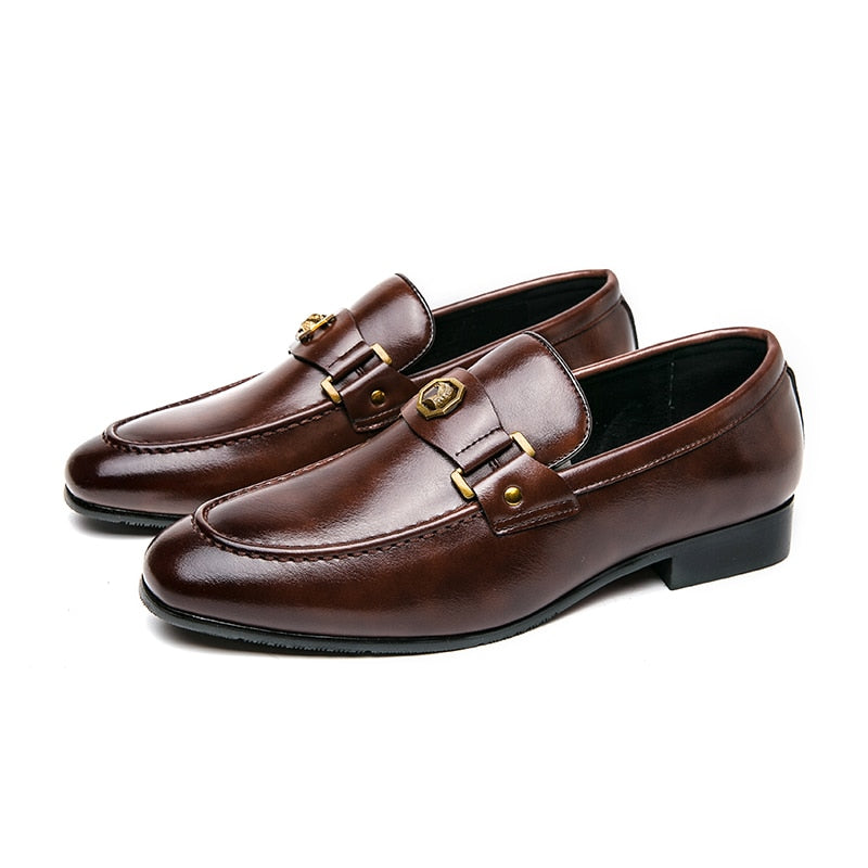 Men's Black Round Toe Slip-On Dress Loafers