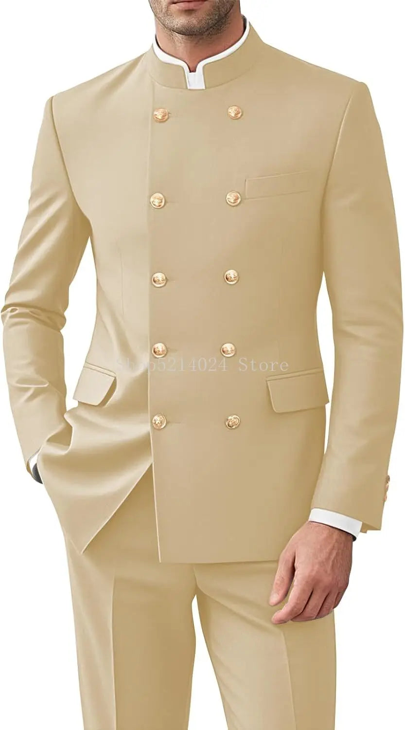 Men 2 Pieces  Suit for Men Gold Button Jacket Pant Set Traditional Wedding, Casual and Business