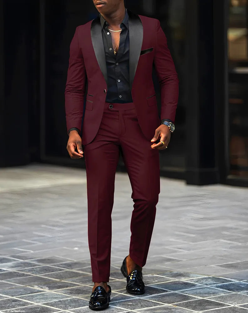 Men's Slim Fit Single-Button Wedding Suit Set