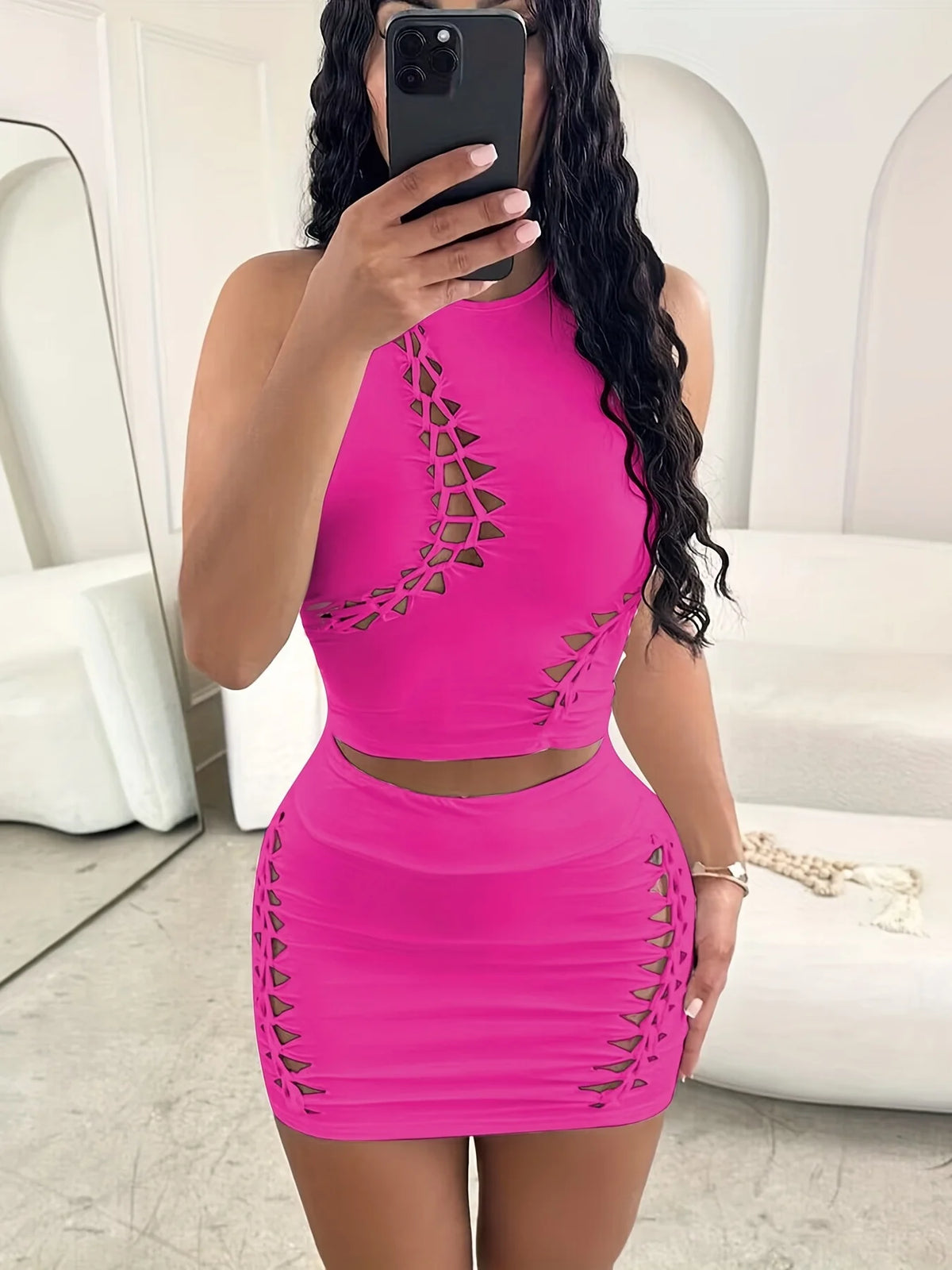Women's Autumn Tank Top and Mini Skirt Two-Piece Set