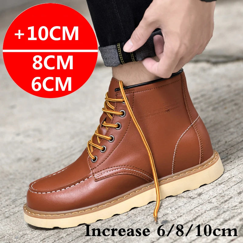 Men's Hidden Heel Elevator Leather Height Boots 6-10CM