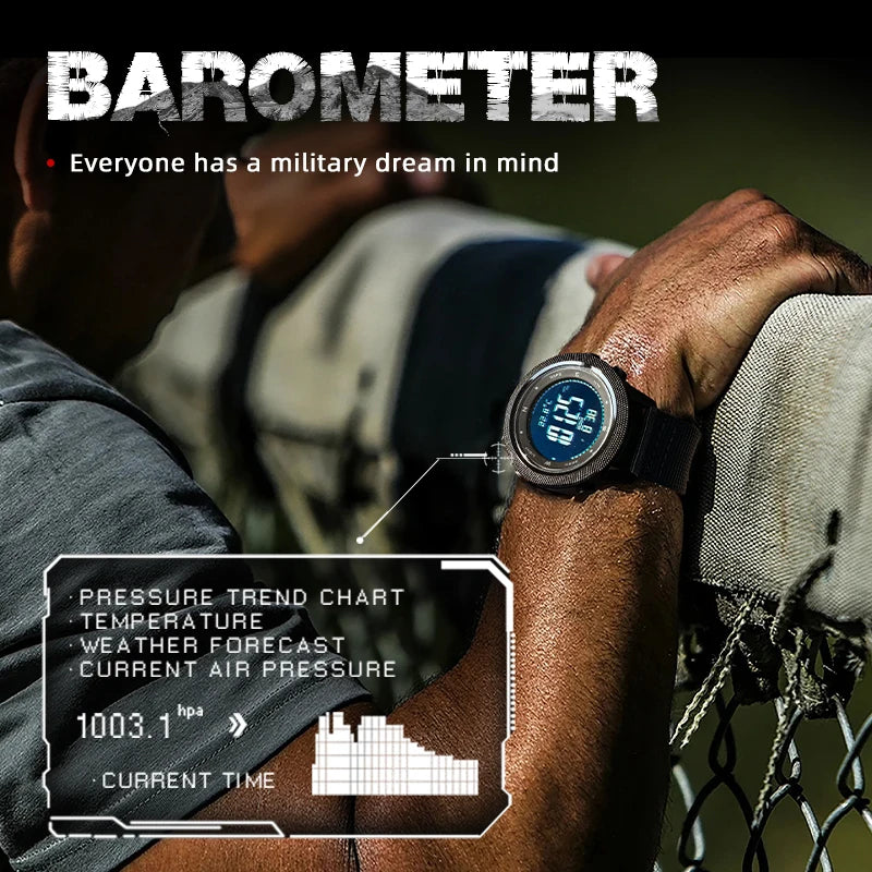 Men's Splash-Resistant Digital Outdoor Sports Watch with Altimeter Compass