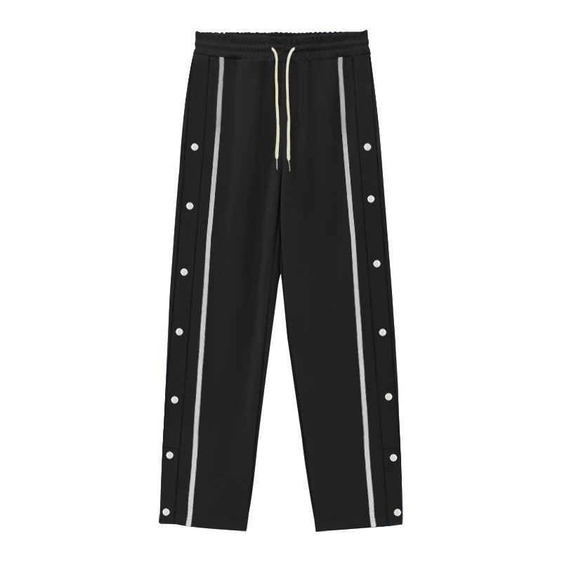 Men's Loose Solid Patchwork Side Button Straight Trousers