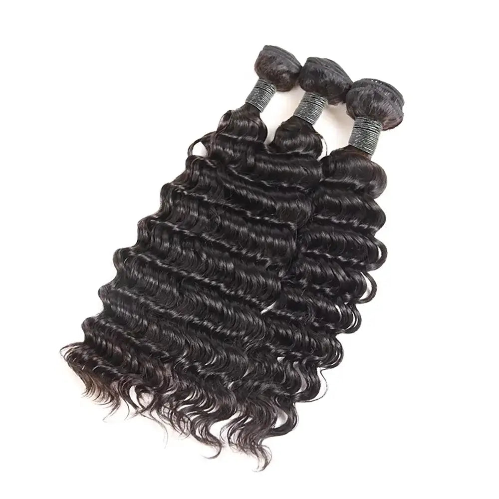 40 Inch Deep Wave Brazilian Human Hair Bundles 3/4 PCS Natural Black Unprocessed Remy Hair Extensions Weave Bundles Soft Silky