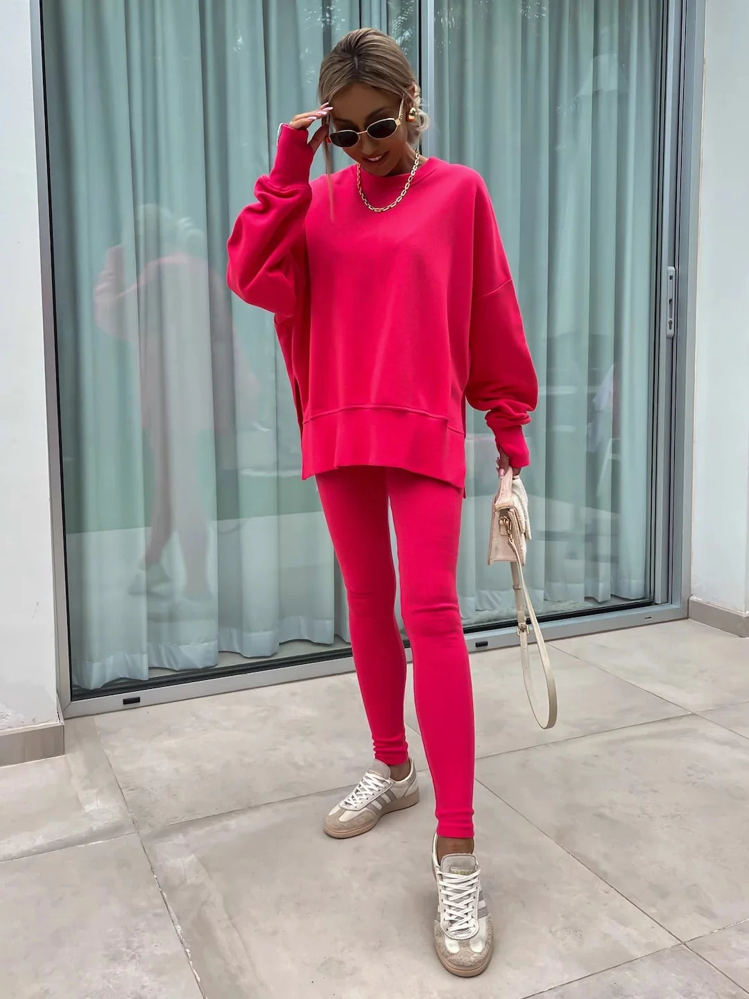 Women's Loose Shirt and Tight Pants Two-Piece Set