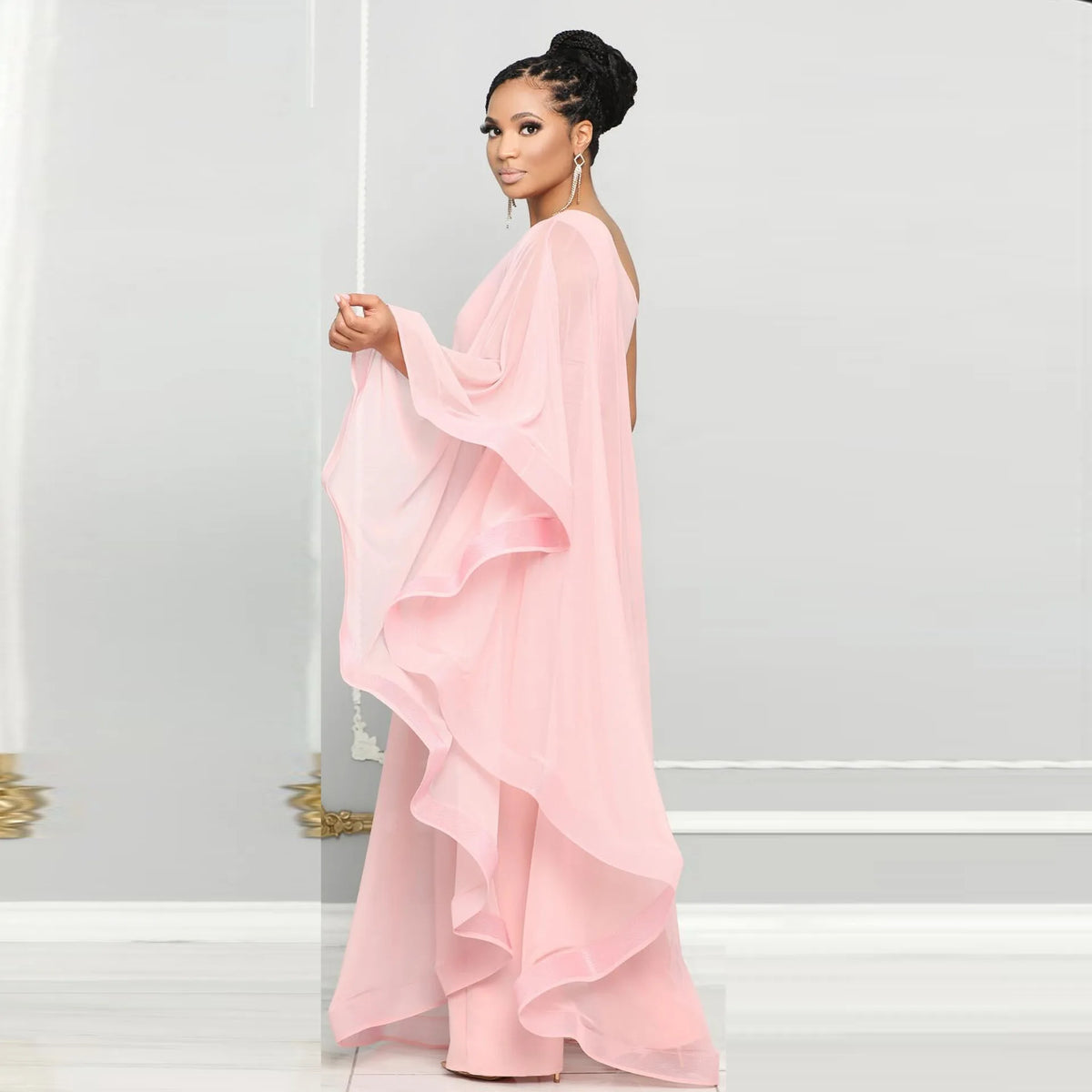 Women's White One-Shoulder Ruffle Wide-Leg Party Jumpsuit