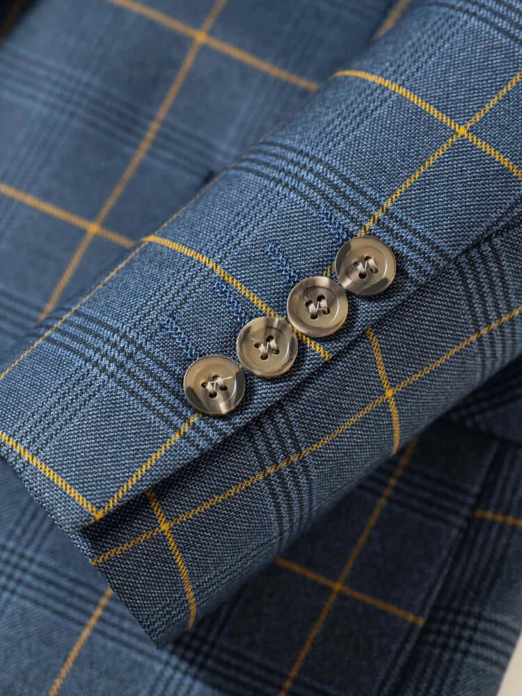 Men's 3-Piece Checkered Business and Wedding Suit