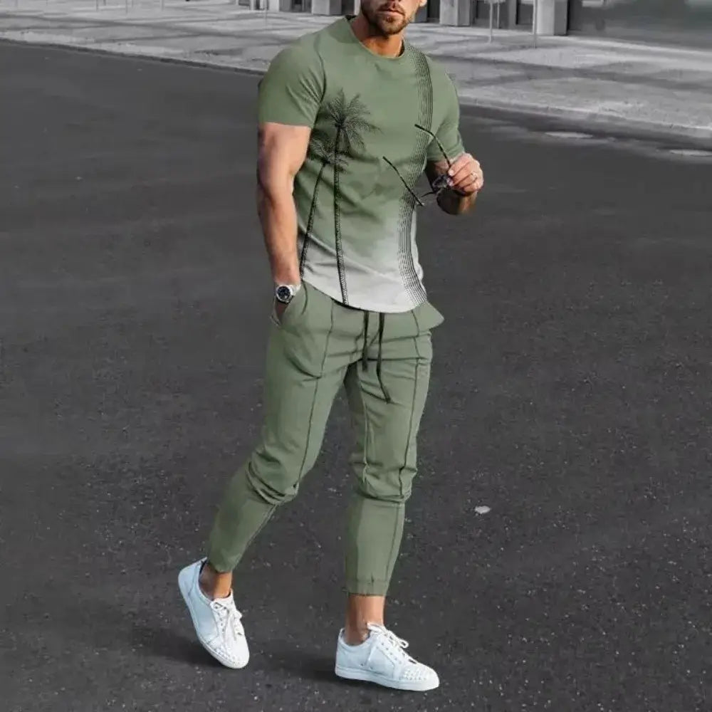 Men's 3D Print Short Sleeve T-Shirt and Pants Set