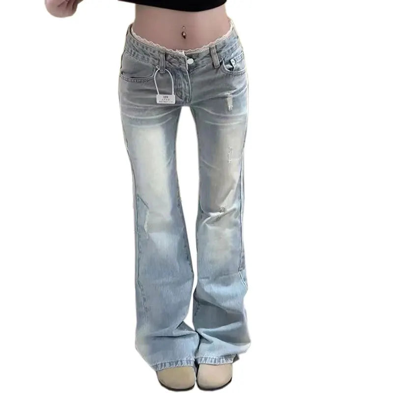 Women's Plus Size Light Wash Flared Low-Rise Bell Bottom Jeans