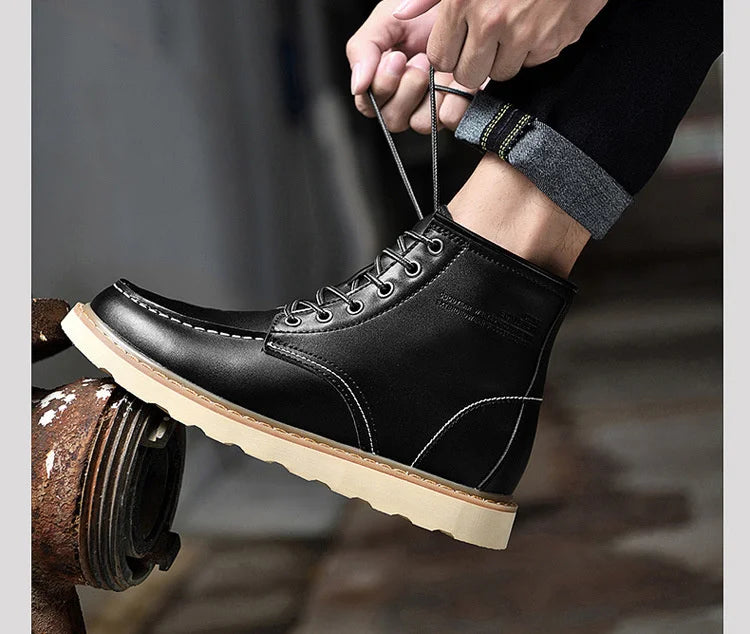 Men's Hidden Heel Elevator Leather Height Boots 6-10CM