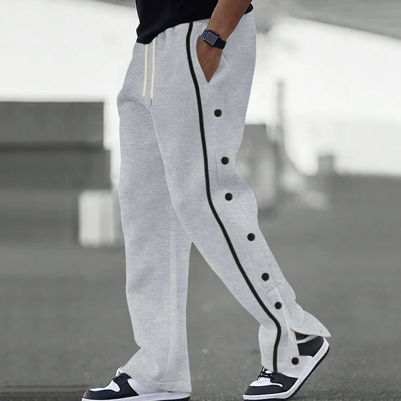 Men's Loose Solid Patchwork Side Button Straight Trousers