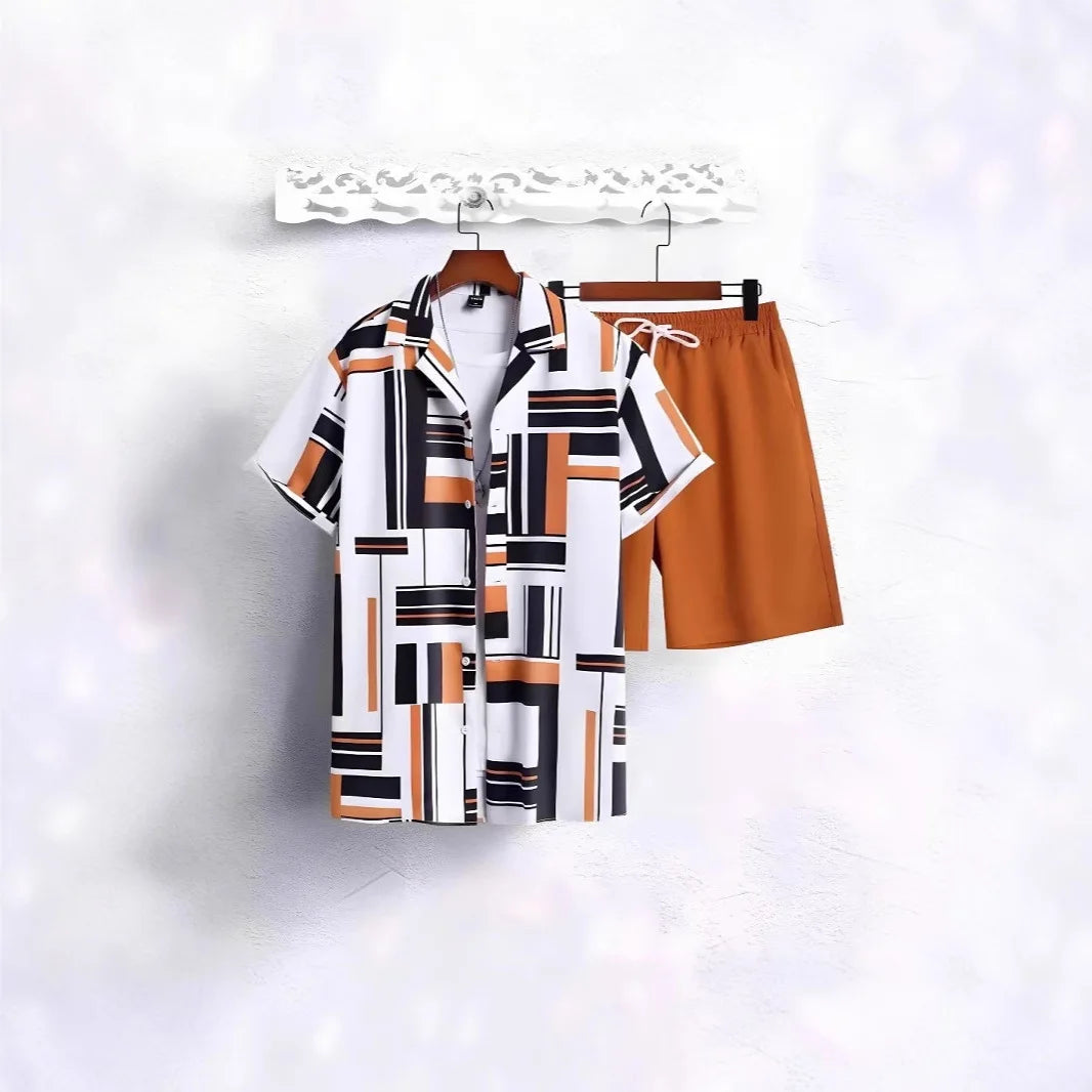 Men's Coconut Print Shirt and Shorts Two-Piece Set