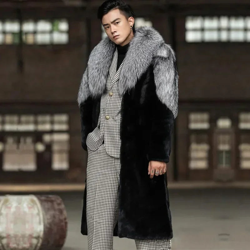 Men's Winter Thick Hooded Faux Fox Fur Parka Coat