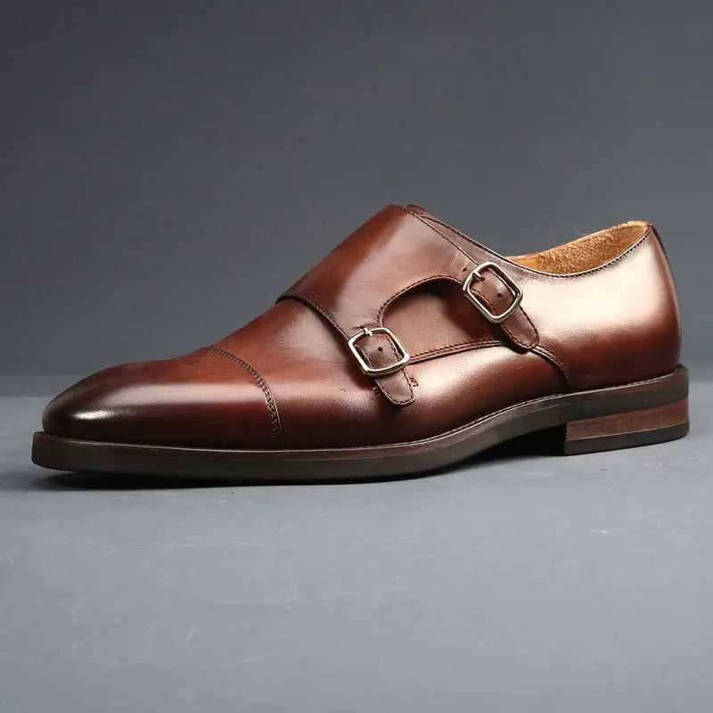 Men's Genuine Leather Double Monk Strap Dress Shoes