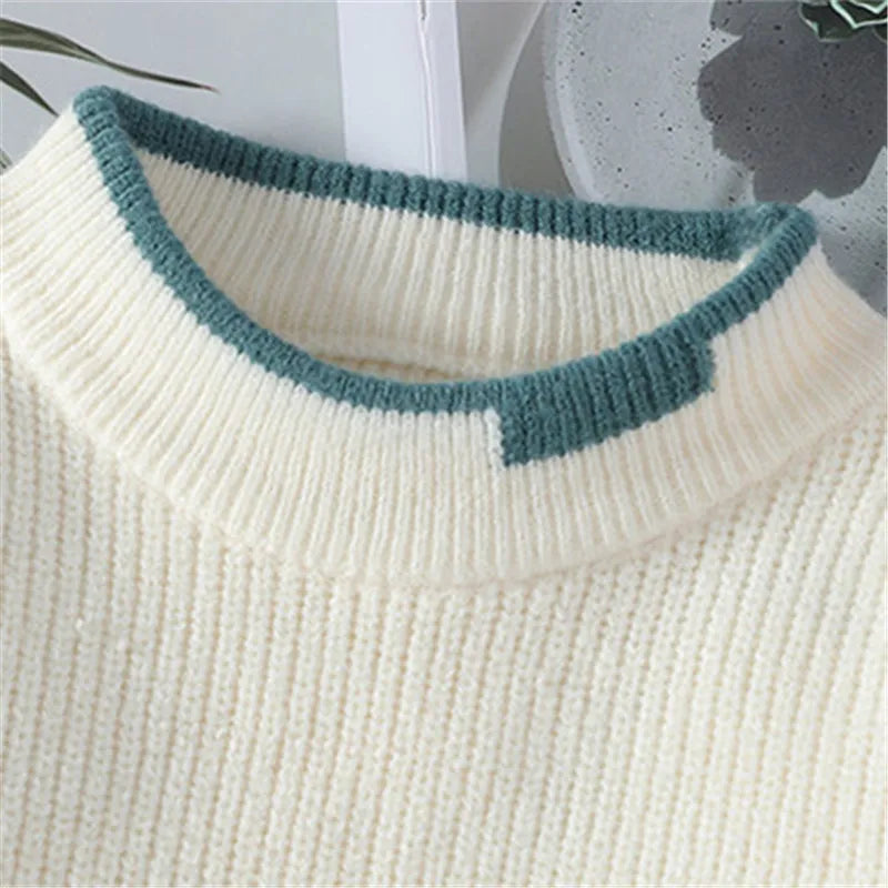 Men's Mock Neck Patchwork Knit Pullover Sweater Autumn Winter