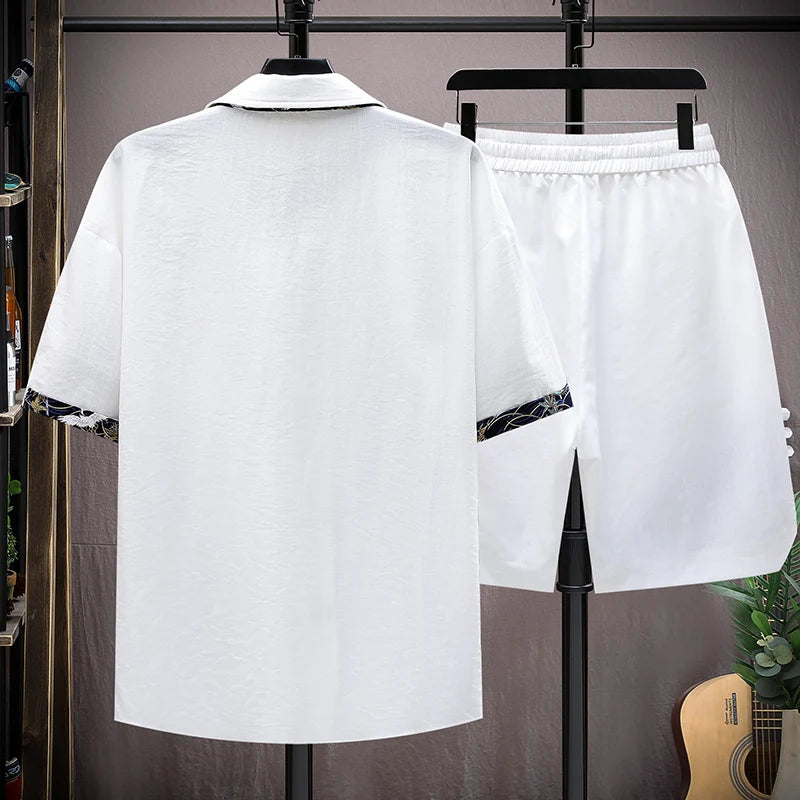 Men's Print Short-Sleeve Shirt and Shorts Two-Piece Set