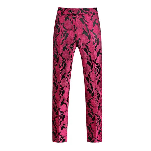 Men's Jacquard Suit Pants White Black Pink Wedding Prom Trousers