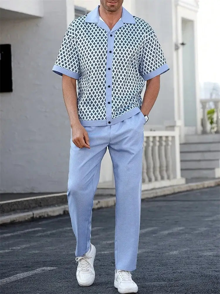 Men's Geometric Print Short-Sleeve Shirt Set