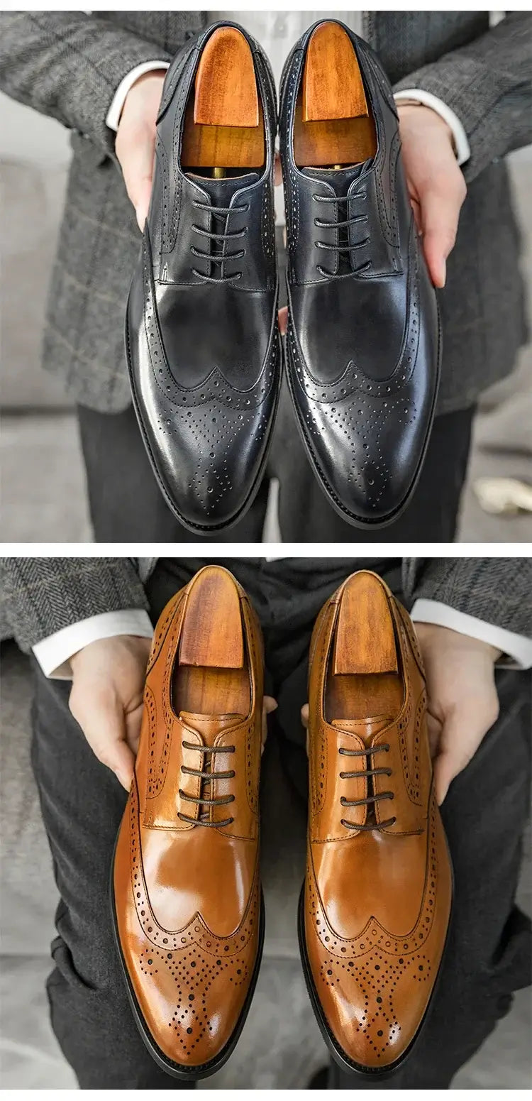 Men's Multi-Color Breathable Leather Wedding Brogue Shoes