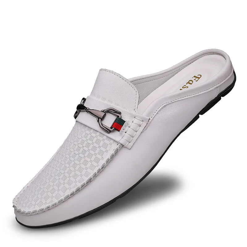 Men's Breathable Genuine Leather Slip-On Half Loafers, Italian Style
