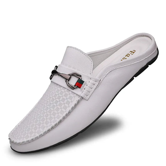 Men's Breathable Genuine Leather Slip-On Half Loafers, Italian Style