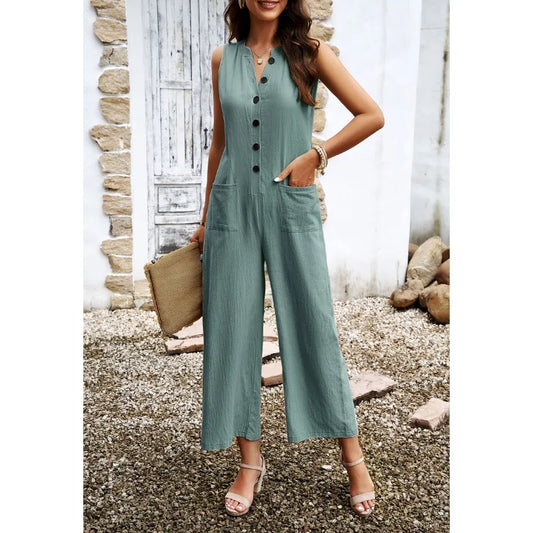 Women's Wide-Leg Button-Pocket Commuter Jumpsuit