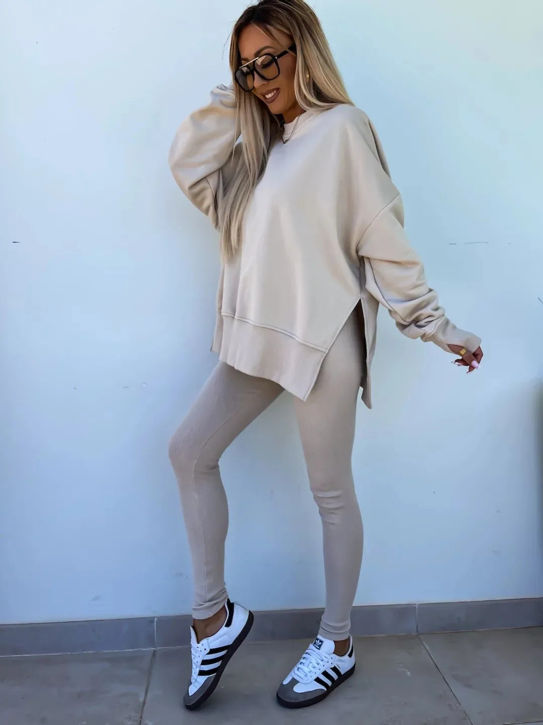 Women's Loose Shirt and Tight Pants Two-Piece Set