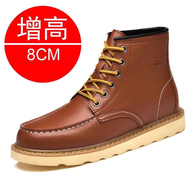 Men's Hidden Heel Elevator Leather Height Boots 6-10CM