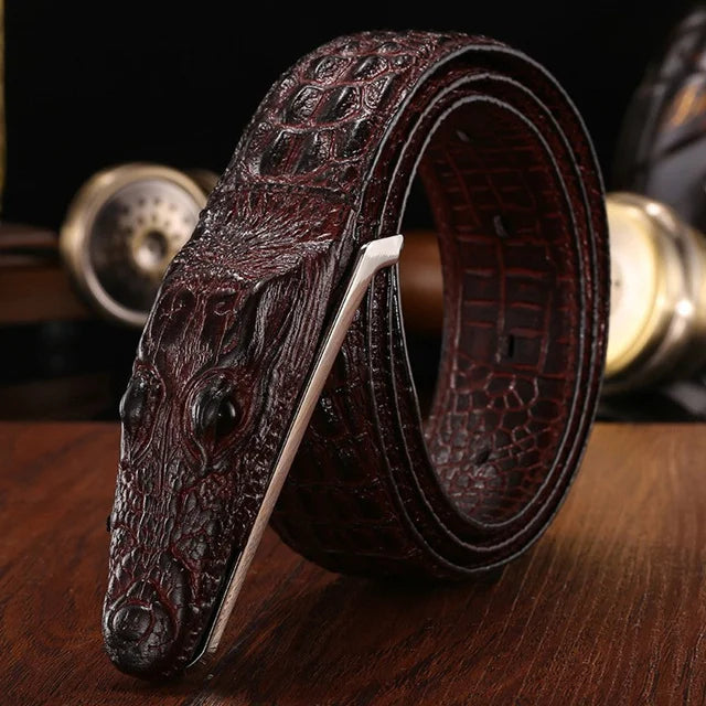 Men's 3D Alligator Crocodile Cow Leather Belt Coffee Black