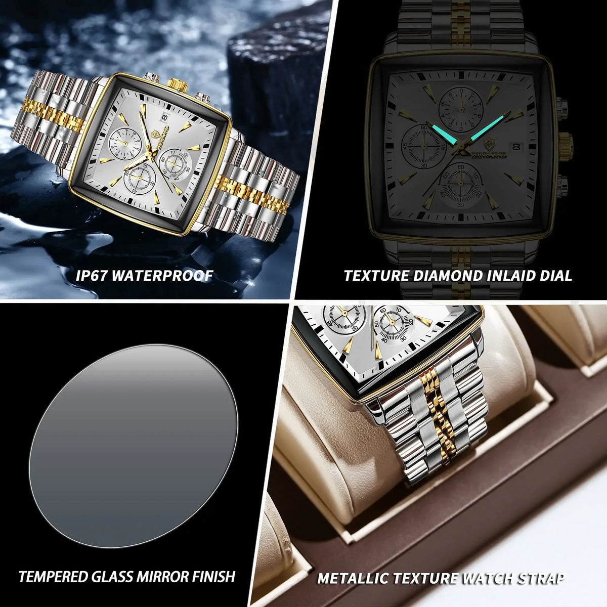 BINBOND Luxury Quartz Watches for Men Auto Date Chronograph Luminous Waterproof Men's Watch Business Sport Fashion Casual Reloj features IP67 waterproof.