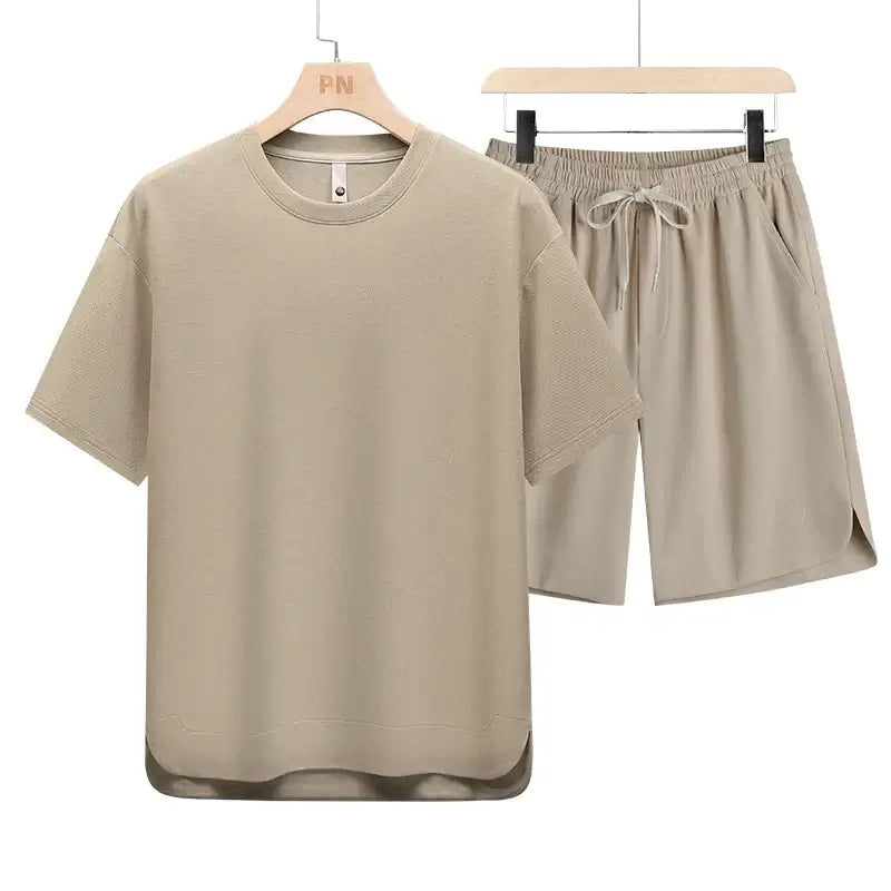 Men's Plus-Size Quick-Dry Short-Sleeve T-Shirt and Shorts Set, 6XL-8XL
