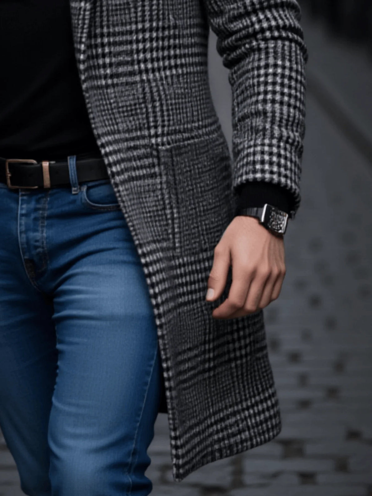 Men's Houndstooth Warm Winter Trench Coat