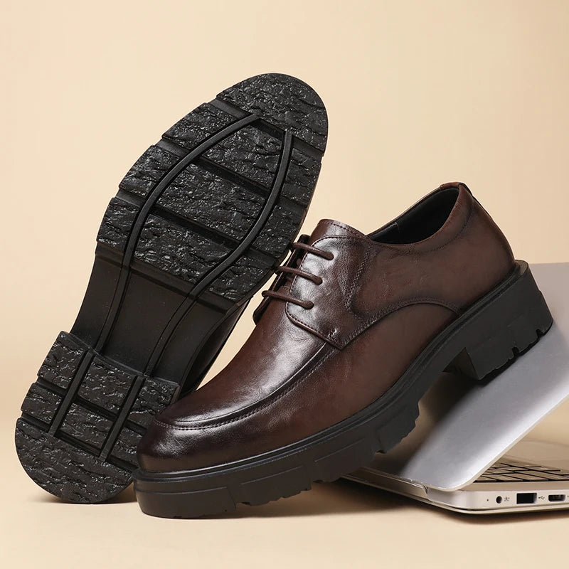 Men's elevator dress shoes brown pair product photo