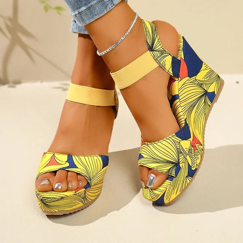 Women's Retro Ethnic Print Platform Wedge Sandals