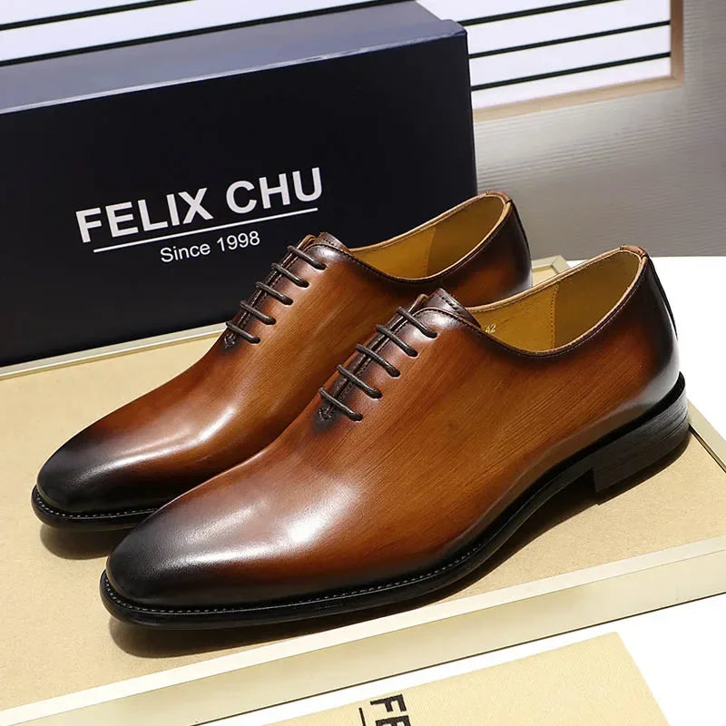 Men's Black Brown Genuine Leather Wholecut Oxford Dress Shoes