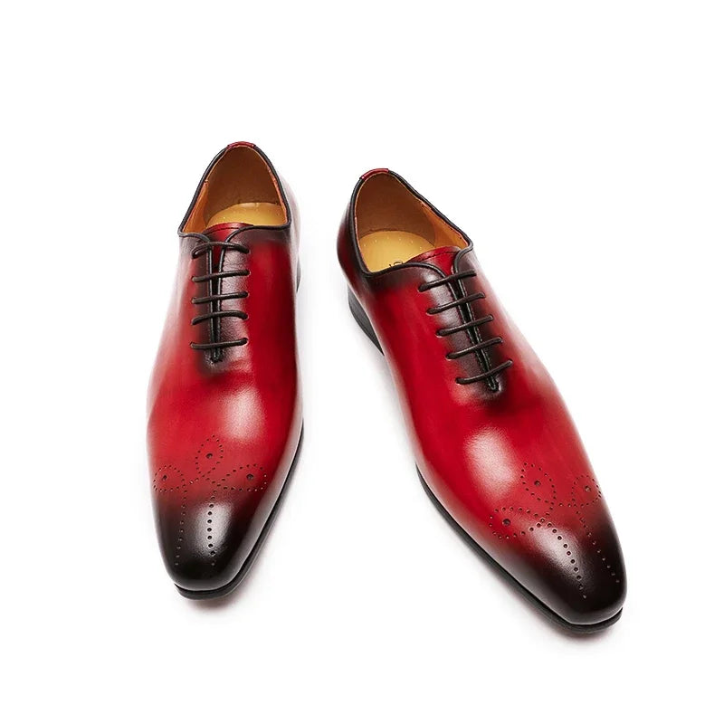 Men's Italian Genuine Leather Blue Purple Oxford Dress Shoes