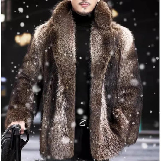 Men's Autumn Winter Thick Faux Fox Fur Parka Coat