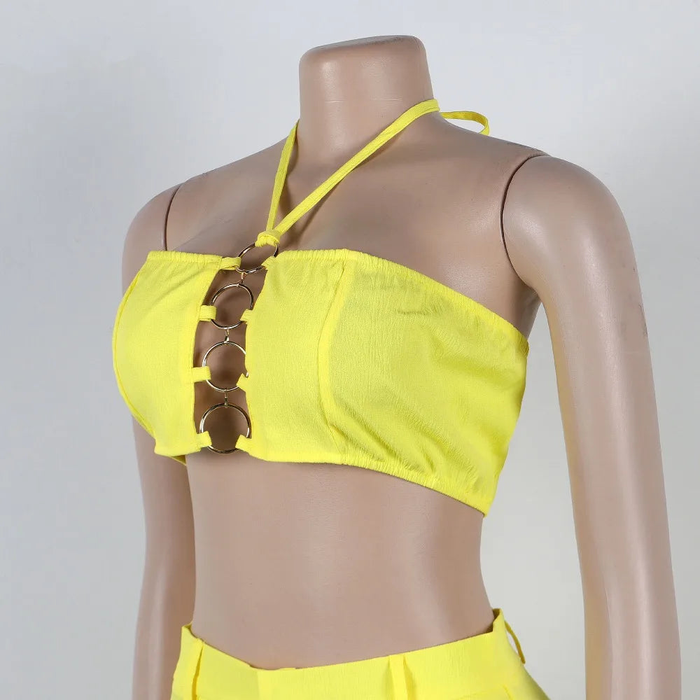 Women's Sequined Halter Top and Wide Leg Pants Set
