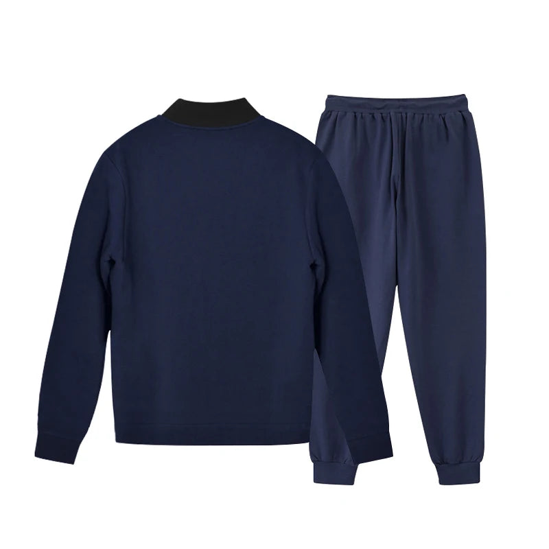 Men's Solid Stand-Collar Zip Jacket and Pants Set