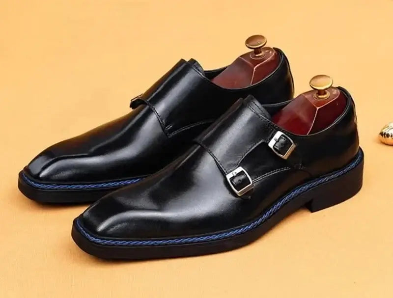 Men's Cowhide Square Toe Double Monk Strap Dress Shoes