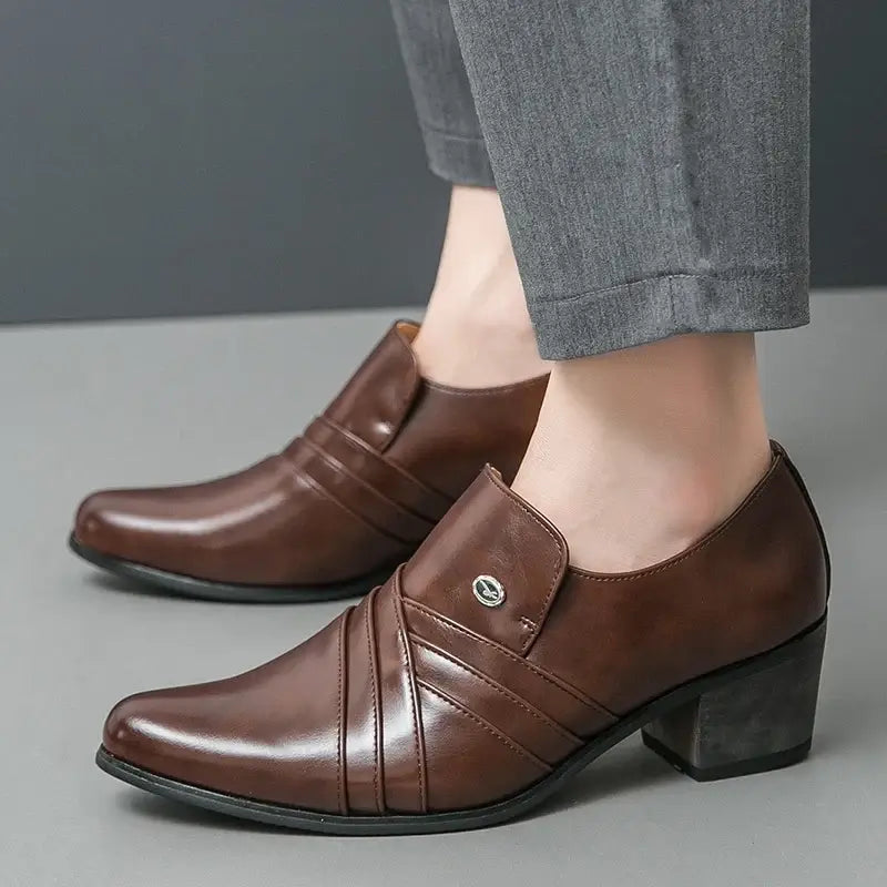 Men's Pointed Leather Height-Increase Business Dress Shoes