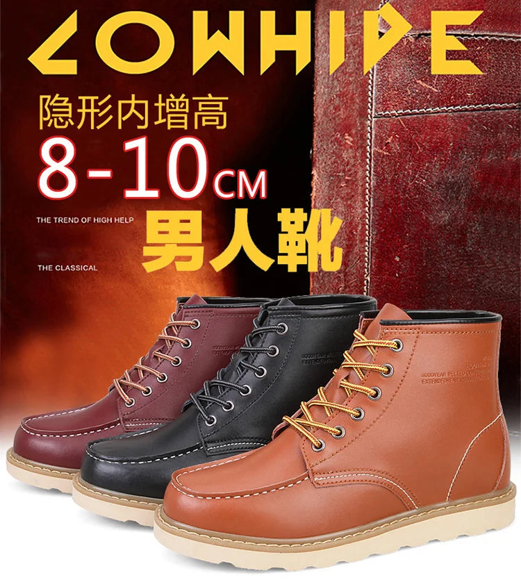 Men's Hidden Heel Elevator Leather Height Boots 6-10CM